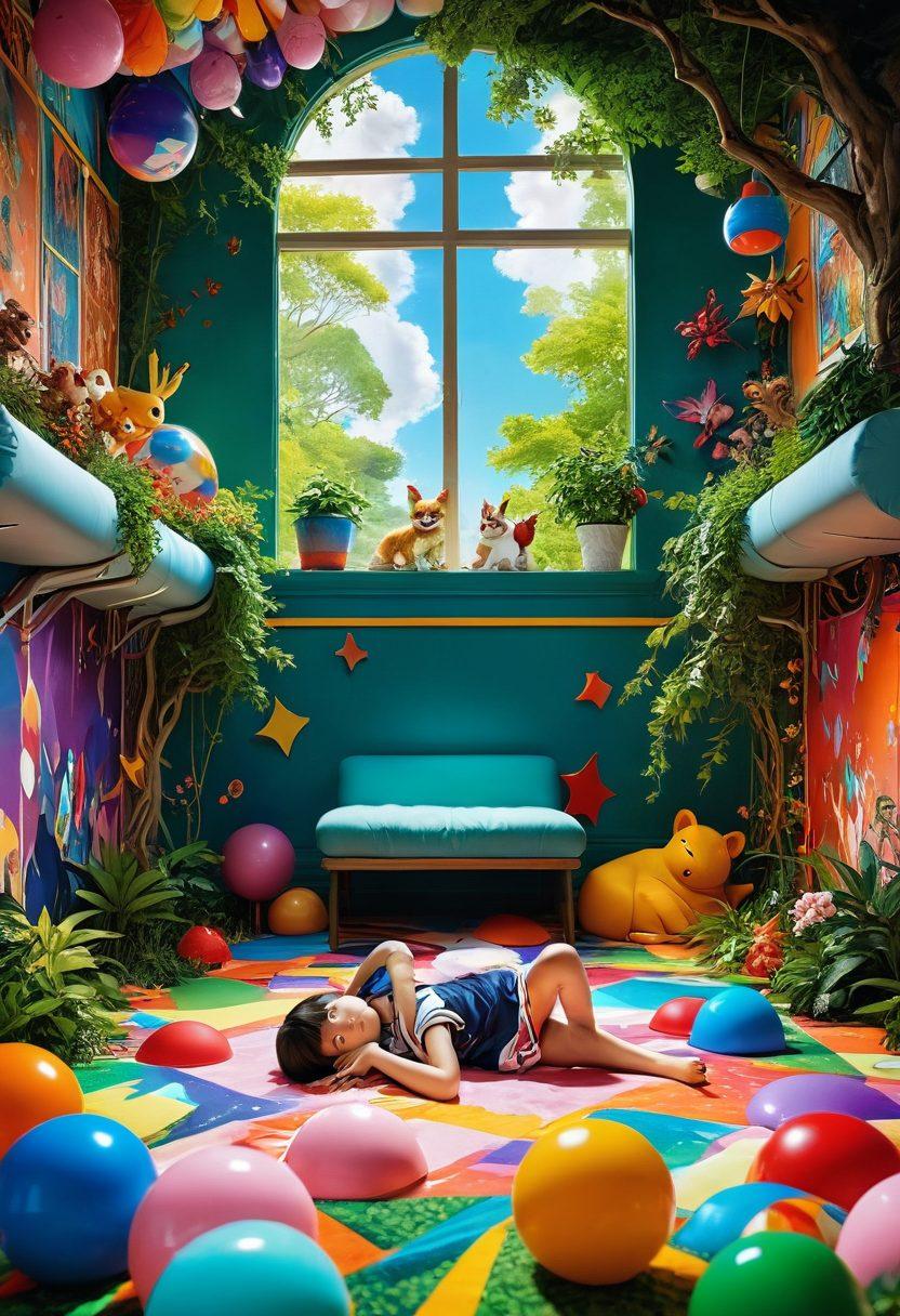 A split scene showcasing a whimsical childhood landscape on one side, featuring playful children surrounded by colorful toys and nature, and on the other side, a seductive anime character in a surreal, dream-like environment filled with vibrant, explicit manga panels. The juxtaposition should highlight the contrast between innocence and provocative themes, inviting curiosity and intrigue. vivid colors, surreal art, dynamic composition.